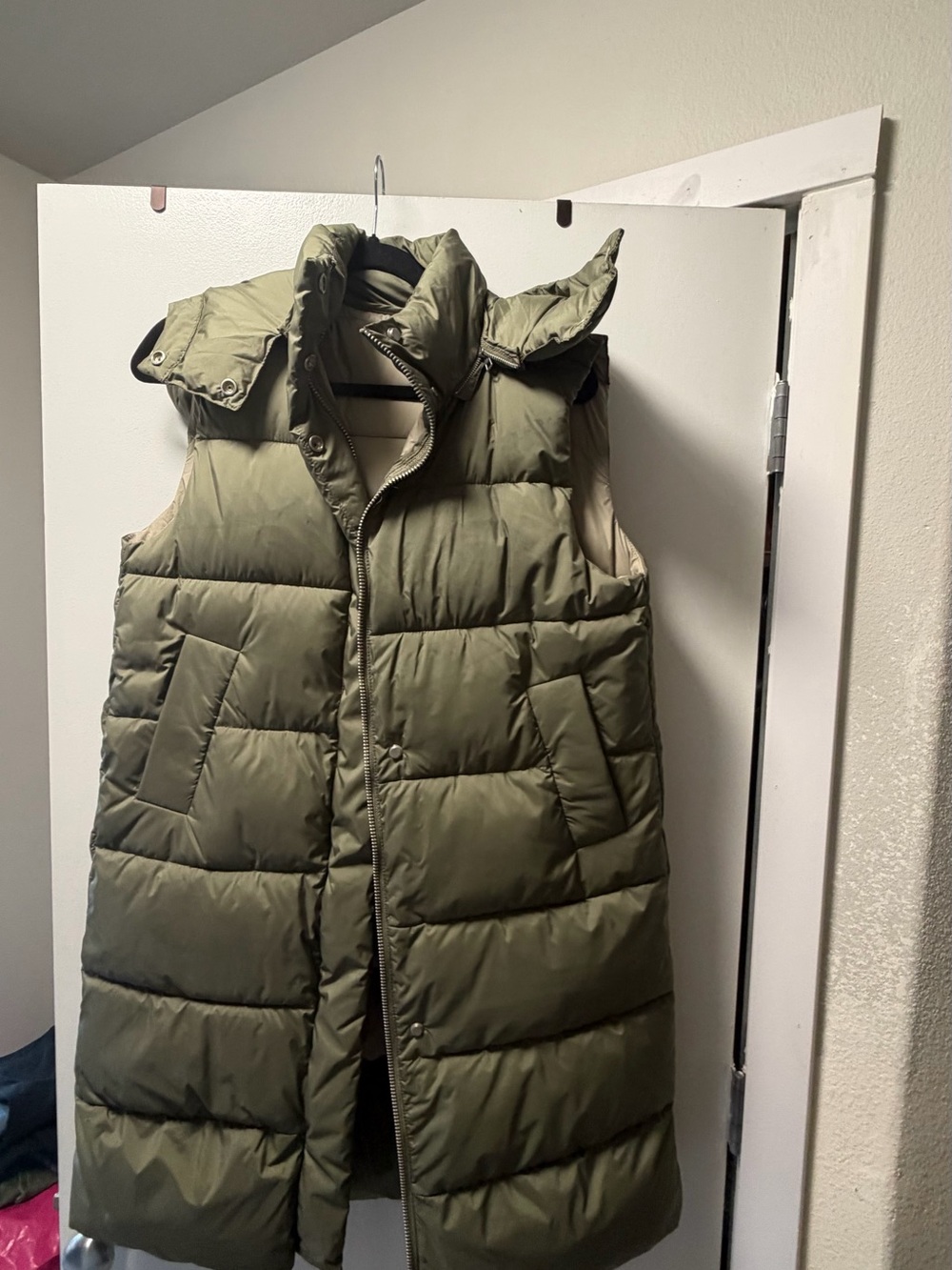 Mango Olive Green Quilted Long Puffer Vest (oversized)